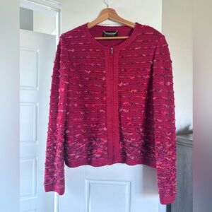 ST.JOHN Women's Red Pink Metallic Shimmer Boucle Zip Jacket Sz 12